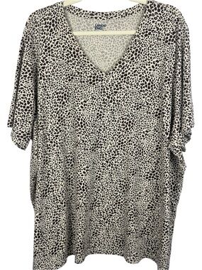 Lands' End 100% Cotton Animal Print V-Neck T-Shirt Top Plus Size 3X / 24W-26W